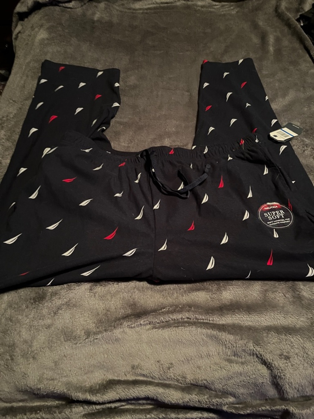 Nautica Black Sweatpants with Red & White Sail Print
